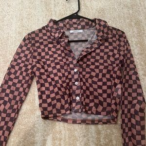 Peppermayo mesh checkered top